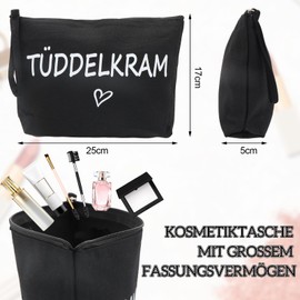 BORISCA Pack of 2 Krimskrams Cosmetic Bag Bag Bag Black Toiletry Bag Women's Small Make Up Bag with Double-Sided Sayings Makeup Bag with Zip for Women Girls Travel Purse