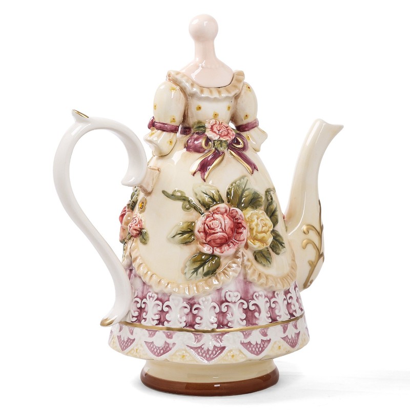 FORLONG Large Ceramic Teapot and Coffee Pot with Lid, 3D