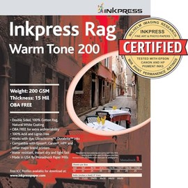 Inkpress Rag Warm Tone 200 Double Sided, Cream White Matte Inkjet Paper, 15 mil, 200 gsm, 8.5x11", 25 Sheets