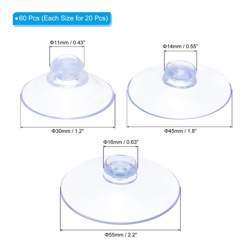 PATIKIL Suction Cups 1.2/1.8/2.2 Inch, 60 Pack PVC Sucker Pads
