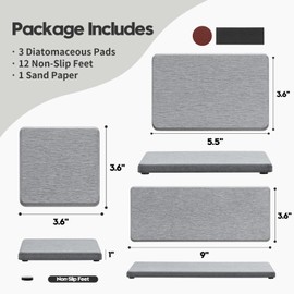 Razborci 3PCS Bathroom Sink Vanity Trays, Quick Stone Drying Mat Dish Soap Dispenser Sponge Holder for Kitchen Counter, Diatomaceous Earth Water Absorbing Caddy Organizer, Light Grey