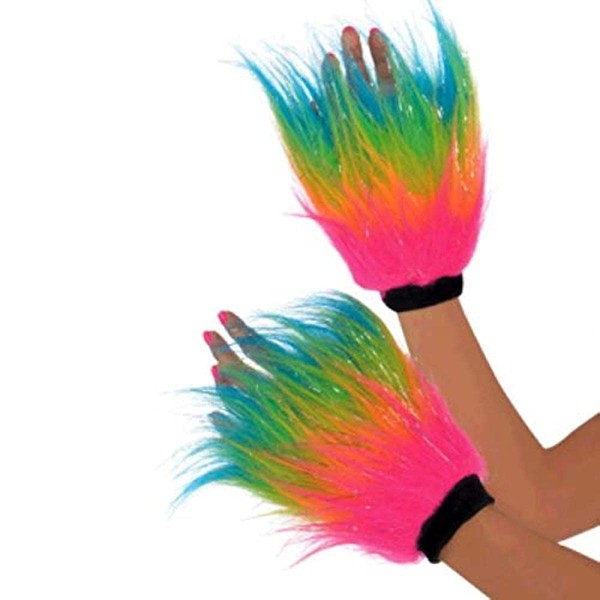 Adult Furry Hand Warmers, Free Size, Neon, 1 Pair