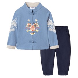Mud Kingdom Conjunto tradicional de traje de año nuevo chino para niñas, Azul, 10