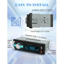 NORHOM Single DIN Bluetooth Radio, Handsfree Car Stereo Receiver & Car Audio System | Dual USB Ports/FM/AUX/MP3/SD/EQ | Universal Fit for Cars Trucks SUV