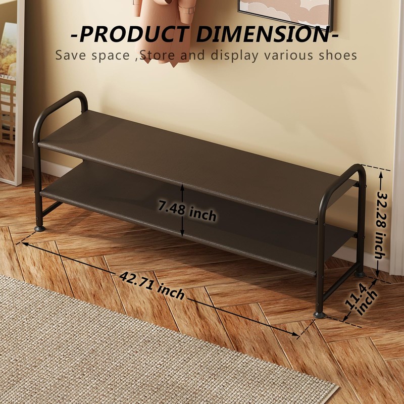 INGIORDAR Shoe Rack 2 Tier Long Storage Organizer Wide Metal