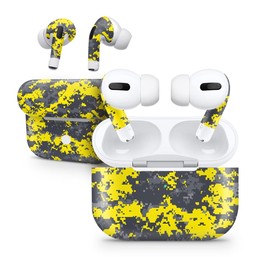 DesignSkinz - Compatible with AirPods Pro 2 - Skin Decal Protective Scratch Resistant Vinyl Wrap - Bright Yellow and Gray Digital Camouflage