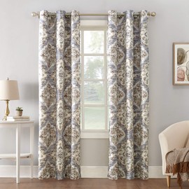 Sun Zero Cooper Floral Thermal Insulated Room Darkening Grommet Curtain Panel, 40" x 63", Gray Watercolor