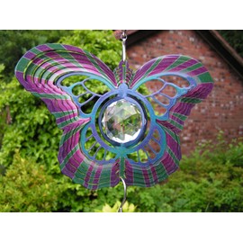 Iron Stop 7.5"/19cm Butterfly Crystal Wind Spinner + Hook - Sun Catcher/Twister -Garden or Indoor- GIFT BOXED