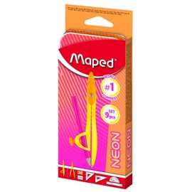 Maped - Complete Set for Geometry and Maths - 2 Compasses (Ring and Lead), Ruler 15 cm, 180° Protractor, Set Square, Eraser, Sharpener and Pencil - Assorted Products