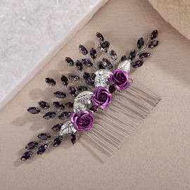 Rumtock Silver Rose Flower Hair Comb with Purple Crystal for Wedding Women Bridal Hair Accessories for Prom Speical Occasion (Purple)