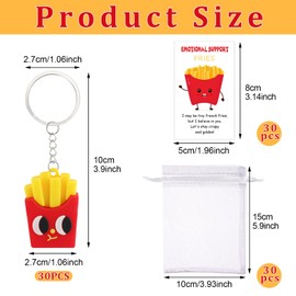 Haiabei 36 Sets Emotional Support French Fries Keychain Bulk Positive Employee Appreciation Gift Set Cute Realistic Fries with Inspirational Cards Organza Bags for Staff Coworkers Students