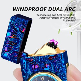 BABOBIU Encendedor eléctrico Encendedor USB Recargable Encendedor de Plasma a Prueba de Viento Encendedor de Velas sin Llama con Doble Arco de Plasma para Velas, Incienso, Fuegos Artificiales (Azul)