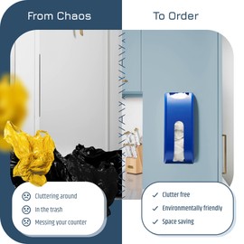 Manterio Plastic Bag Holder | Durable Plastic Wall Mount Kitchen Grocery Bag Storage Organizer | Smudge Proof, Fingerprint Resistant | Blue