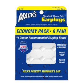 Mack's Pillow Soft Silicone Earplugs, 8 Pair - The Original Moldable Silicone Putty Ear Plugs for Sleeping, Snoring, Swimming, Travel, Concerts and Studying | Made in USA | Mack's