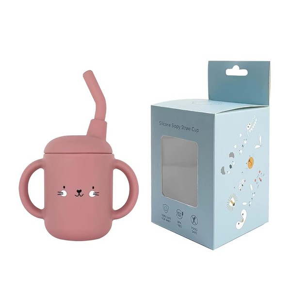 Silicone Sippy Cup with Straw, Double Handle Design, BPA Free,