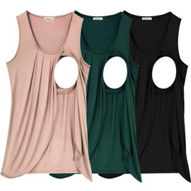 PARNIXS Summer Women's Maternity Nursing Tank Top Sleeveless Comfy Breastfeeding Clothes，XX-Large (3pcs)