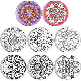 Kinlop 48 Pcs Fuzzy Mandala Coloring Cardstock 9'' Mini Coloring Cards Stress Relieving Mandala Pattern Poster Cards Dyeing Activity for Kids Adults