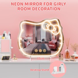 YiaMia Hello Kit Vanity Mirror with Light, Multi-Color Dimmable Hello Kit Neon Sign for Room Decor, Vanity Mirror Neon Sign for Girl Gift, Suitable for desktops, Wall, Bathrooms and Bedrooms Decor