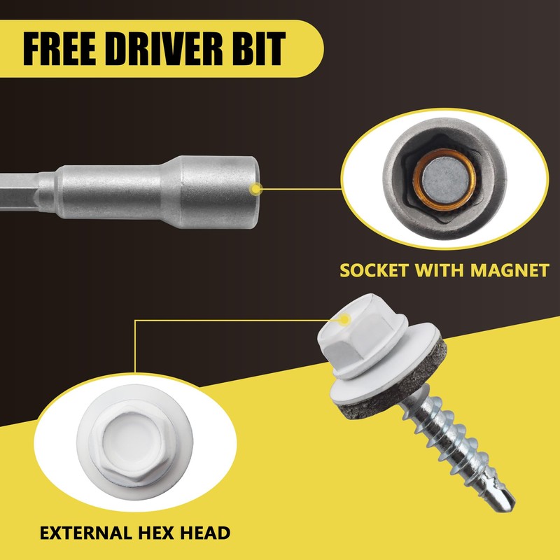 JEGONFRI 300PCS #10 x 1 White Hex Head Self-Drilling Metal