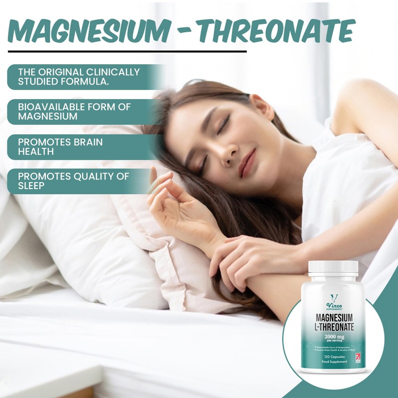 Vinco Magnesium L-Threonate Supplement - 120 High Strength Magnesium L