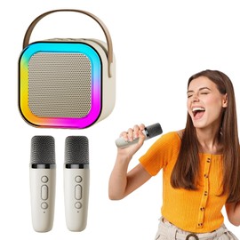 Karaoke Machine,Mini Karaoke Machine with 2 Wireless Microphones,Dual Noise Reduction Bluetooth Karaoke Machine,Multiple Mode Portable Bluetooth Speaker with Voice Changing Effect