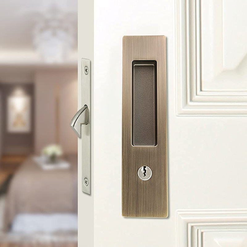 Hoconnie 6.3” Keyed Pocket Door Hardware Invisible Door Lock Barn