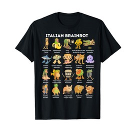 Types of Italian Brainrot Meme Character Hand Drawn for Kids T-Shirt