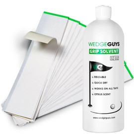 Wedge Guys Professional Golf Grip Tape 2" x 10" Solvent Activated Double Sided Adhesive Strips + Golf Grip Solvent for Regripping Golf Clubs Wood Hybrid Iron Wedge Putter, Easy to Peel & Pre Cut