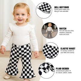 SOBOWO Checkered Baby Girl Flare Pants 3 Pack Toddler Bell Bottoms Plaid Ruffle Leggings Pants Fall Winter Outfits Size 6M-4T(18-24 Months, Black&White Plaid/Black/Black&Pink Plaid)