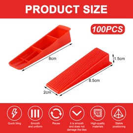 Lvjkes 100 Pieces Tile Wedges, Plastic Tile Levelling System for Exact Plane Laying of Tiles without Protrusions (Red)
