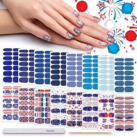4th of July Nail Wraps, DANNEASY 16 Sheets Independence Day Nail Polish Strips for Women Self Adhesive Nail Polish Stickers Decals Nail Accessories with 1pc Nail File, Cuticle Stick