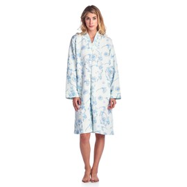 Casual Nights Women's Quilted Long Sleeve Zip Up House Dress Robe, Floral Green, XL