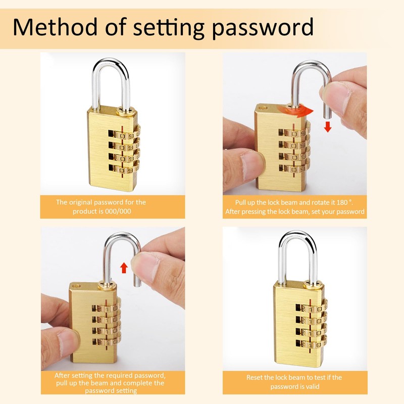 Combination Lock Small, Pack of 2 Padlock Numbers Gold Lock