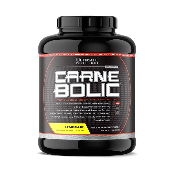 Ultimate Nutrition Carnebolic Hydrolized Beef Protien Isolate Powder-Paleo and Keto Friendly-Zero Carbs, Zero Sugar or Soy, Gluten and Lactose Free, Lemonade, 60 Servings