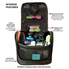 Wayfarer Supply Hanging Travel Toiletry Bag - Large Cosmetic Bag Organizer for Toiletries, Makeup and Shaving Supplies - Cruise and Travel Essentials for Women & Men, Black