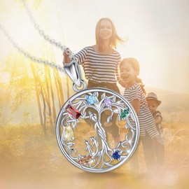 EUDORA Harmony Ball Mother Daughter Necklace Women's 925 Sterling Silver, Mother Tree Chain Grandma Mum Necklace Pendant Cute Animals Maternal Love Jewellery, Mother's Day Gift for Women Mother, 45