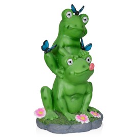 Alpine Corporation ZEN392SLR-L Stacked Frogs with LED Lights, Solar-Powered LED Frog Garden Statue, 24" H, Green