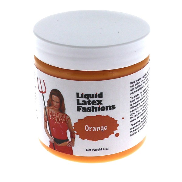 Liquid Latex Fashions Orange Latex Body Paint for Adults and Kids, Halloween Makeup, Ideal for Art, Theater, Parties and Cosplay, Super Flexible- 4 Oz
