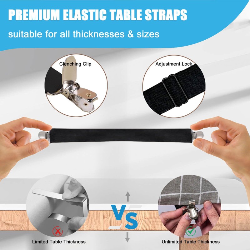 Tablecloth Clips for Outdoor Thick Tables Hidden Strap 5 Pack,
