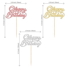 24 piezas de decoración para magdalenas de cumpleaños con purpurina, para celebrar fiestas de cumpleaños, suministros de decoración de pasteles, oro, oro rosa, plata