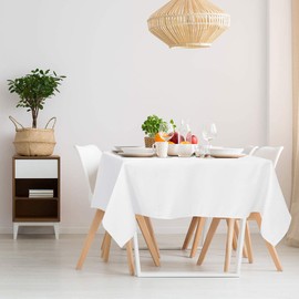 PiccoCasa Square Table Cloth 140x140 cm/55"x55", Table Cloth Wipe Clean for Kitchen Dining Wedding Party Dinner - Polyester Washable Table Cover Wrinkle Free Snow White