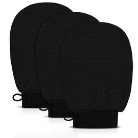Exfoliating Gloves, 3 Pack Exfoliating Mitt Body Scrubber, Body Exfoliator Dead Skin Remover Shower Gloves for Men and Women, Black