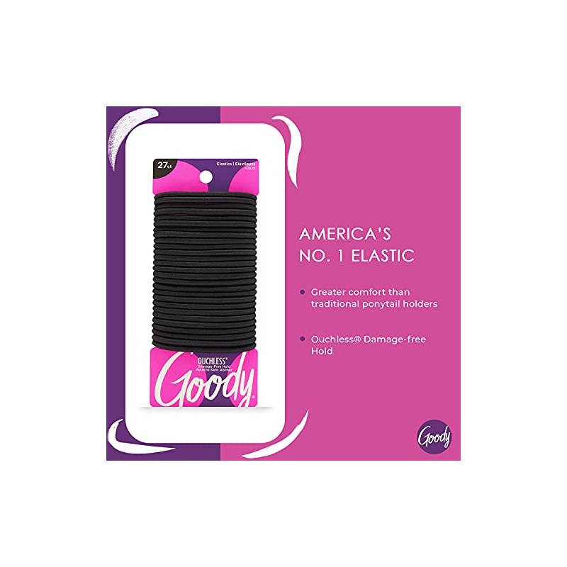 Goody Ouchless Women's Braided Elastic Thick, Black, 27 Count, 4MM