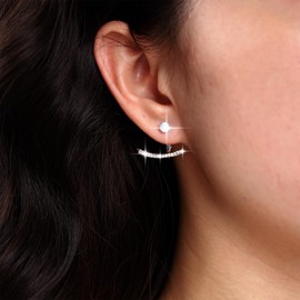 Atentuyi Mini Crystal Stud Earrings Silver Sparkly Cz Ear Jacket Cluster Ear Climbers Curved Bar Ear Crawlers Wedding Earrings Front Back Rhinestone Bridal Earrings Jewelry for Women Girls