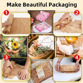 Honeycomb Packing Paper 28"x15" (100 Sheets) - Eco-Friendly Recyclable Wrapping Paper with Fragile & Labelling Stickers, Gloves | Alternative to Bubble Wrap for Moving, Shipping