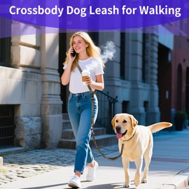 Kazazoo ​Hands Free Dog Leash for Large Dogs ​Adjustable 6 to 9 Feet ​Heavy Duty with ​No Pull Bungee & ​Leash for Dogs with Reflective Strips, Ballistic Nylon, Waist Belt Adjustable Brown L