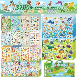 3200+PCS Stickers for Kids, 102 Sheets Cartoon Animal Sticker for Toddlers, Reward Cute Stickers 18 Theme for School Teachers Students Parents, Scrapbook Journal Gifts Decor