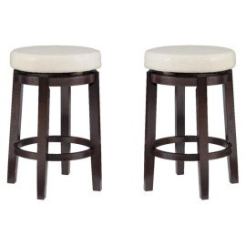 Pemberly Row 24" Wood Swivel Counter Stool in Rice White - Set of 2