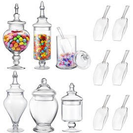 Mimorou 6 Sets Glass Apothecary Jars with Lids and Scoops 3 Styles Clear Candy Jars for Candy Buffets Candy Display Containers Bath Salt Container Cookie Crafts Bathroom Kitchen Storage (Simple)