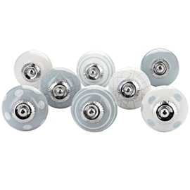 G Decor Grey and White Handmade Assorted Designs Ceramic Door Knobs, Vintage, Shabby Chic, Interior Furniture, Cabinet Cupboard Wardrobe Drawers Pulls Handles (8-Pack)
